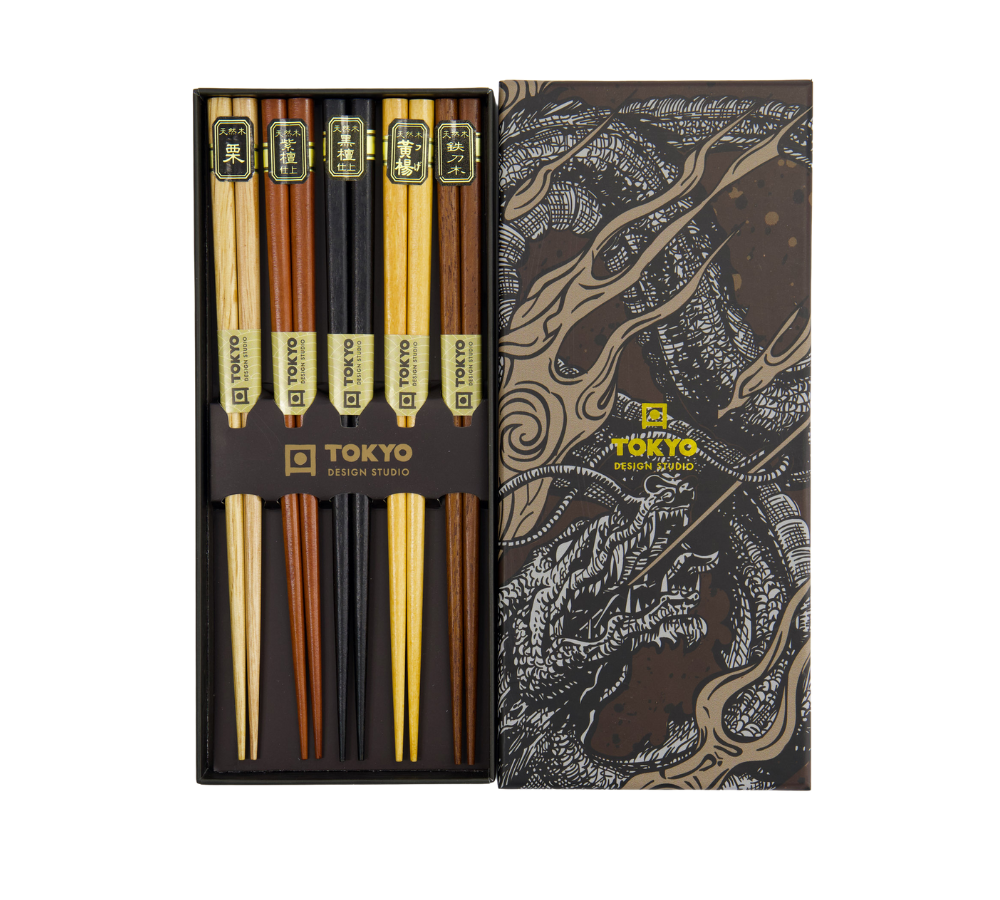 Spisepinde gavesæt, Gold/Silver Dragon - 5 par